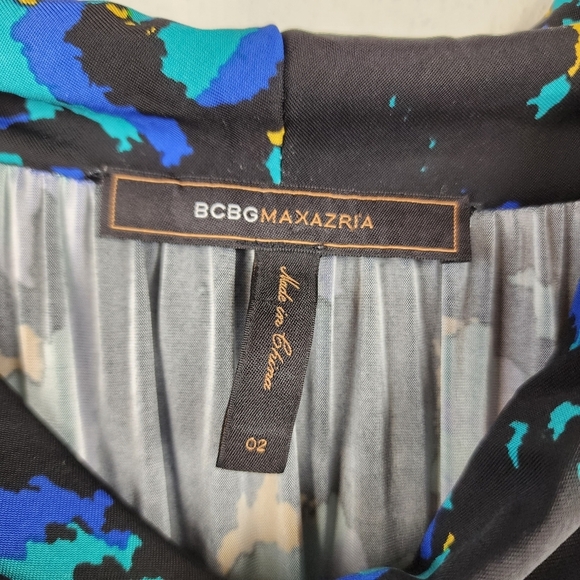 BCBGMAXAZRIA Abstract Print Cowl Neck Pencil Colorful Career Office Dress Size 2 - Picture 4 of 6